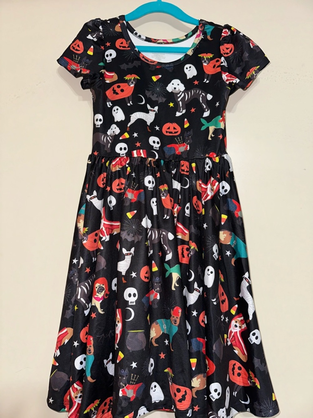 Charlie’s Project NWT Girls' Size 7 Black Halloween Dogs Print Twirl Dress